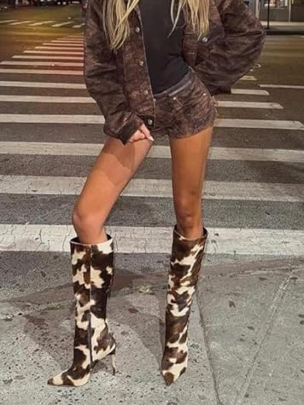 Cow Animal Print Knee High Boots